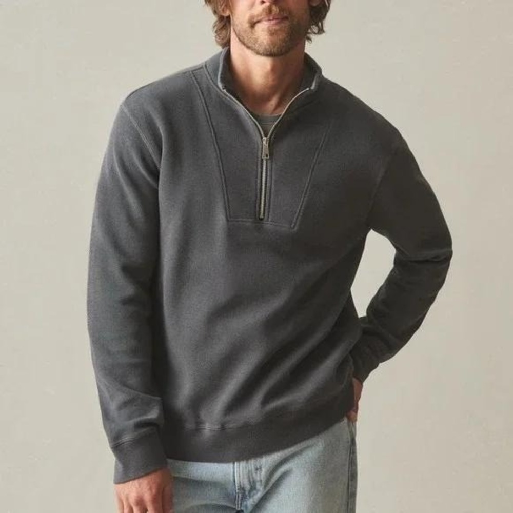 New AMERICAN GIANT Mens French Rib Half Zip Polo Top Sz 2XL Gray Quarter Zip USA